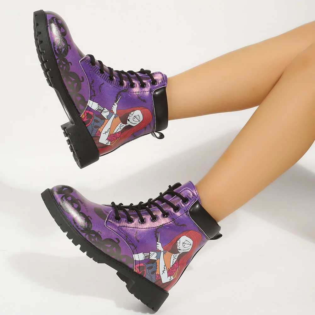 Plus Size 35-46 Brand New Ladies Chunky Heels Ankle Boots Fashion Lace-up Print women's Boots Casual Party Platform Woman Shoes