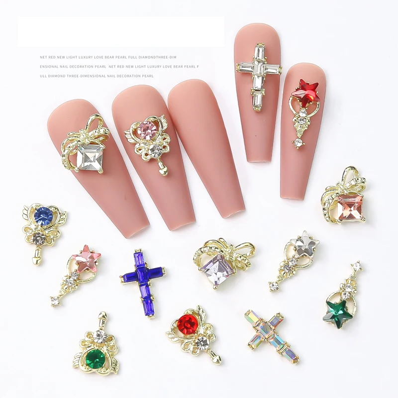 

10Pcs Shiny Luxury Crystal Sailor Heart Nail Jewelry Charms Cross Rhinestones Manicure Accessories For DIY Nail Decorations Part