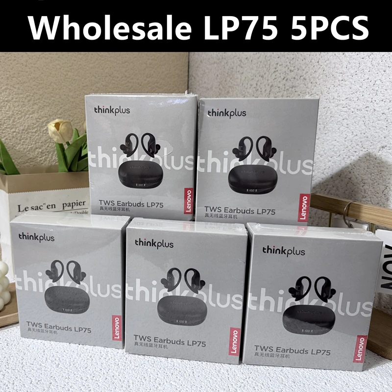 Фото Наушники Lenovo LP75 Bluetooth 5.3 TWS, спортивные беспроводные наушники с микрофонами, кнопочным управлением, светодиодным дисплеем, стереозвуком Hi-Fi №1