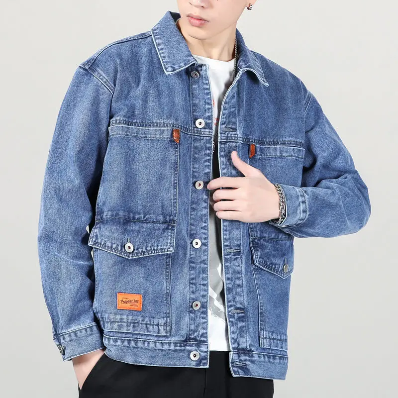 

Large Size 4XL Denim Jacket Men Autumn Turn Down Collar Bomber Coats Outerwear Mens Multi-pocket Jeans Casual Jackets Male E221