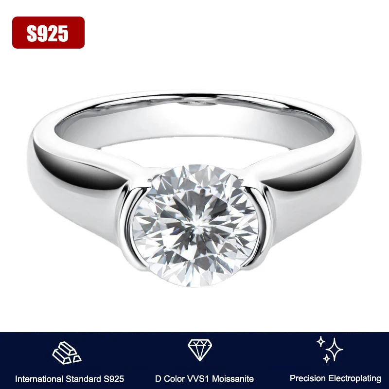 Обручальные кольца с муассанитом бриллиант 2 карата для женщин 100% 925 пробы