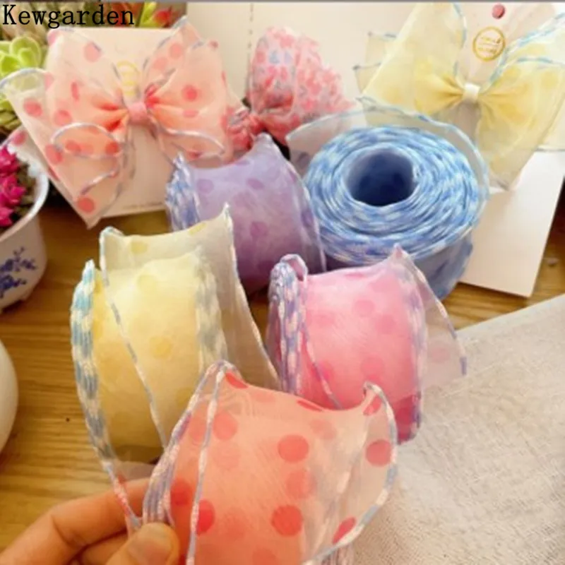 

Kewgarden 2" 55mm Dots Organza Ribbons DIY Bowknot Hair Accessories Handmade Carfts Flower Gift Packing Wholesale 38 Yards