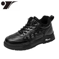 fashionable warm comfortable mens shoes black platform non slip fleece lined cotton padded shoes casual sneaker