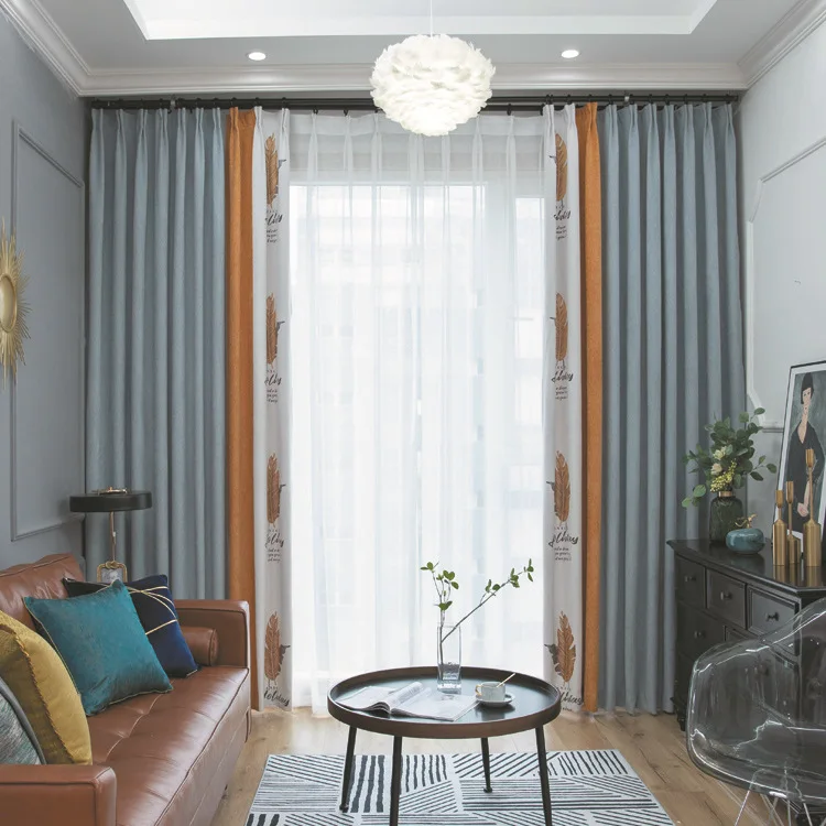 

2023 American Style Curtains Shading Seamless Stitching Leaf Simple Chenille Light Luxury Curtain Curtain For Living Room