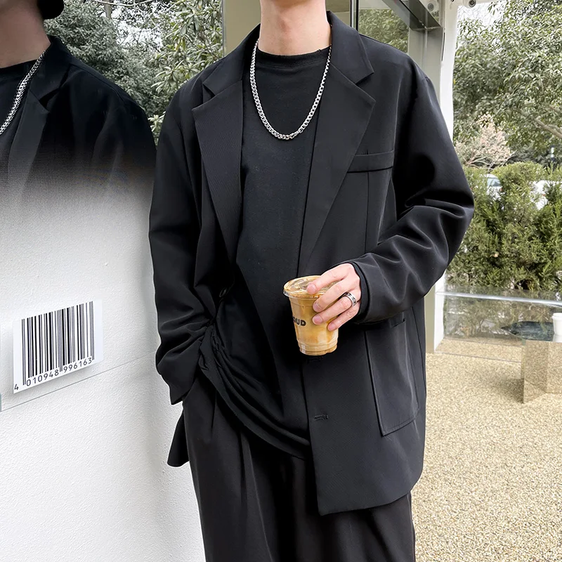 

2022 New Luxury Classic Korea Style Men'S Black Grey Casual Blazers Autumn Spring Fashion Brand Loose Long Suit
