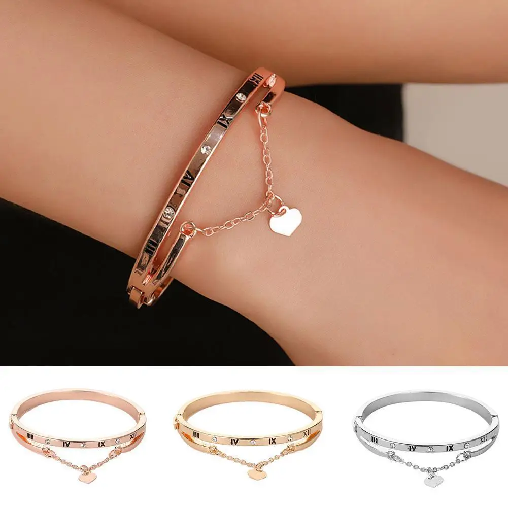 

Новый роскошный браслет с римскими сердечками, браслет с римскими цифрами, женский браслет, очаровательное двойное ювелирное изделие, мета...