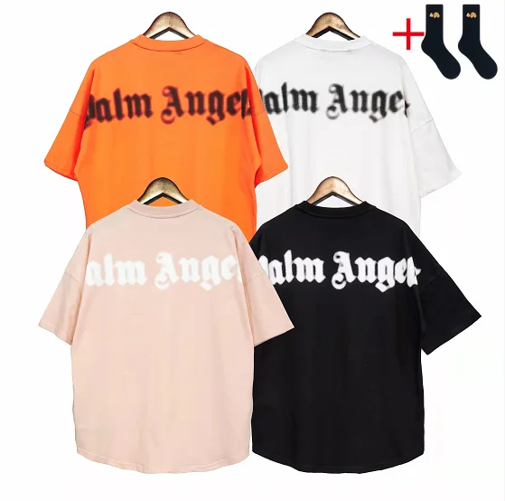 

Palm Angels 22SS Men and Women Couples Letter Print Casual Fashion Round Neck Short Sleeve T-shirt + send socks