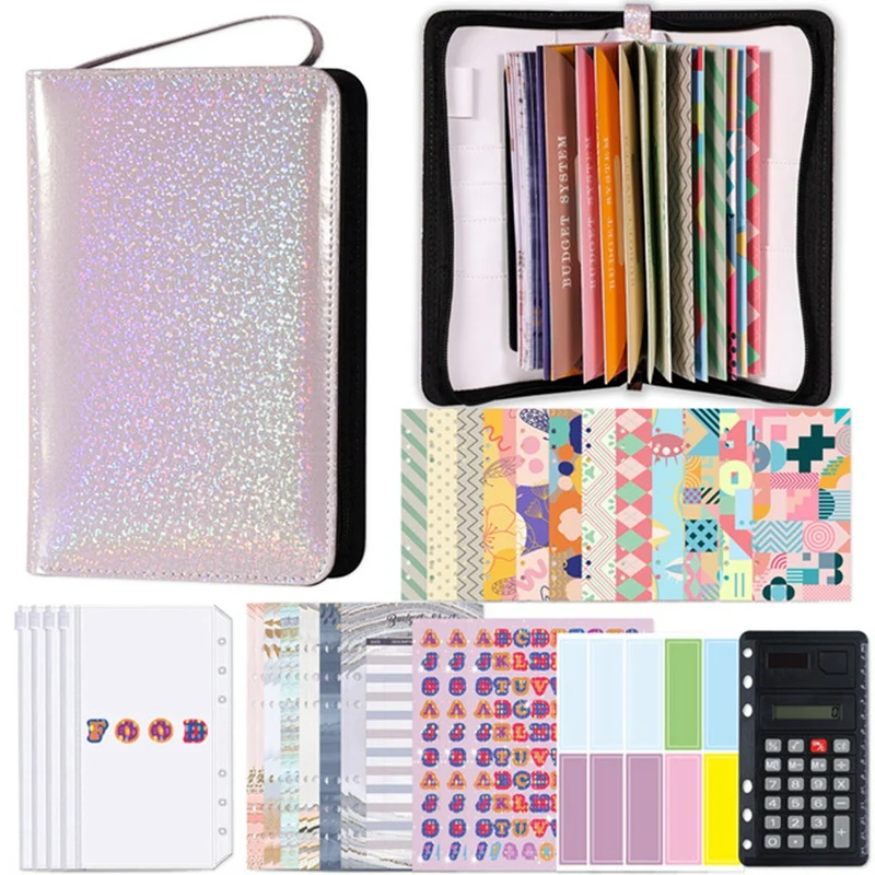 

A6 Glitter Hand Zip Bag Loose Leaf Binder Notebook Inner Core Cover Note Book Planner Office Stationery Supplies