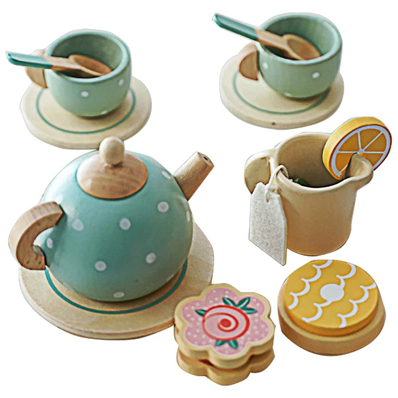 

15 Pieces Children Simulation Wooden Toys White Peach Cheese Afternoon Tea Toys Suitable For Children's Tea Party,