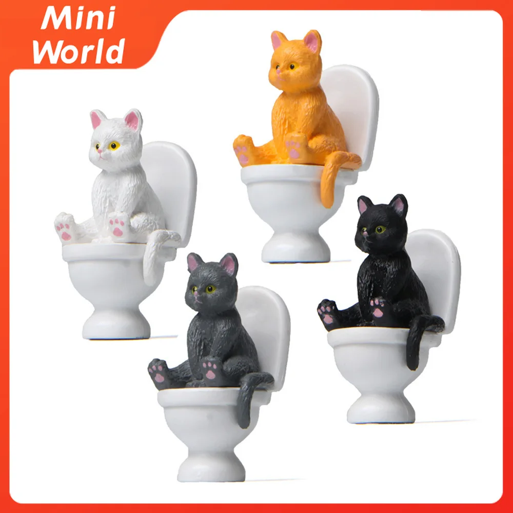 

4Pcs/Set Kitten Miniatures Animal Toilet Series Figurines Decoration for Home Decorative Craft Sculptures Decor Toys Statues