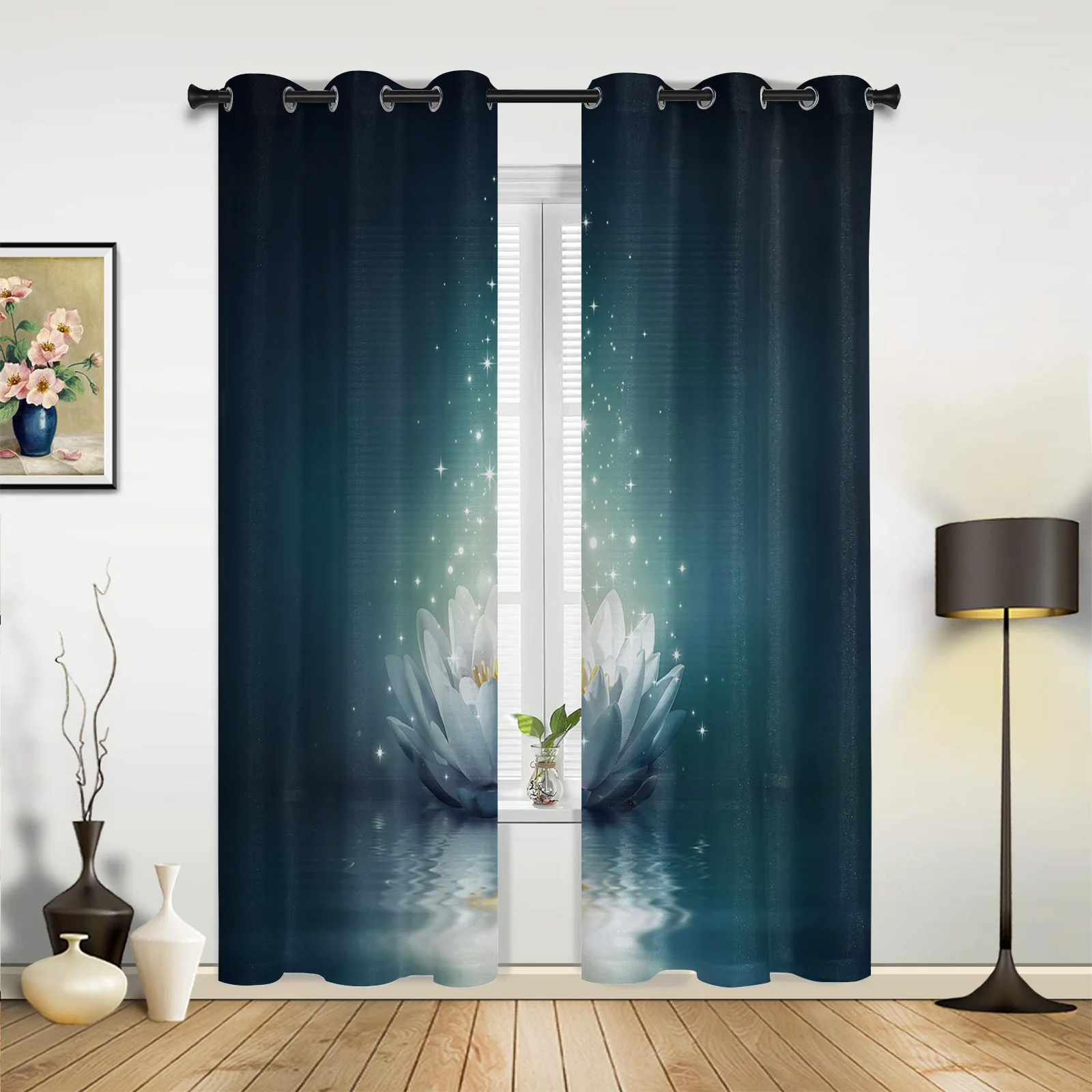 

Волшебные оконные шторы Lotus с водяной поверхностью, занавески в гостиной, с левым и правым разделением, с рисунком, для спальни