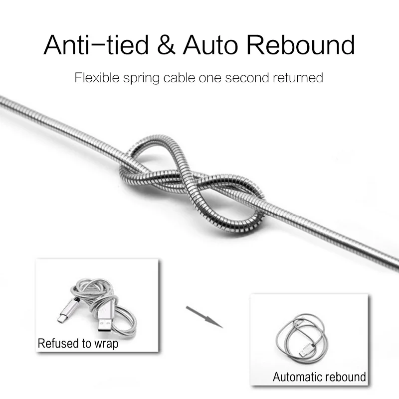 1.1M Metal Spring Metal Plug Type C Micro USB Cable USB C Cable for Samsung S10 S9 S8 S7 Note10 9 8 for Sony HTC