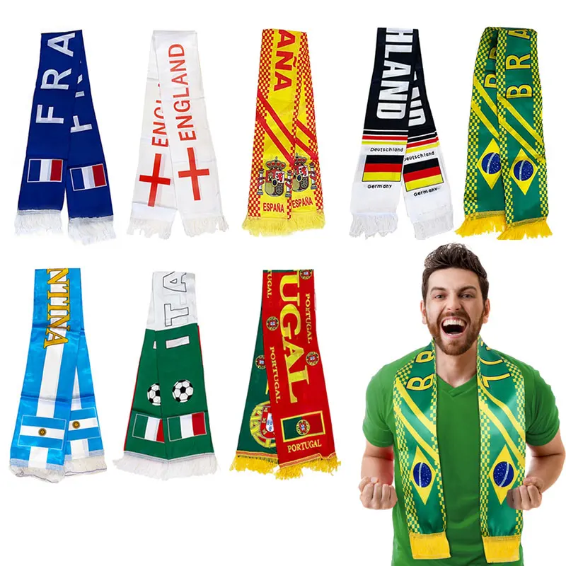 

2022 World Competition Cup Soccer Brasil Scarf Argentina Spain Scarf With Tassels Party Commemorative Supplies on-Site Cheering