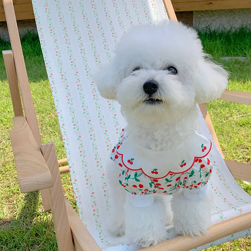 

Lotus Leaf Collar Puppy Dress Summer Pet Teddy Suspender Skirt Than Bear Fruit Clothes Pomeranian Cool Clothes Thin Dog Clothes