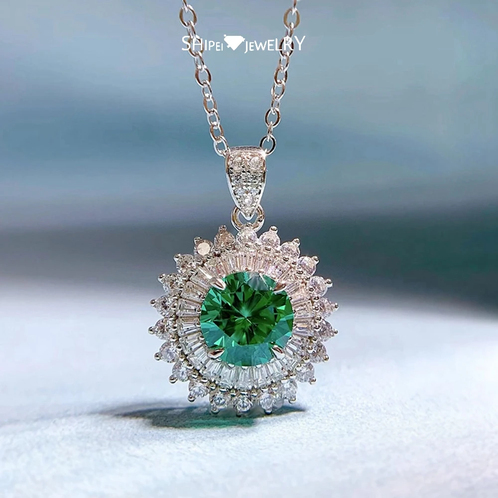 

Shipei Vintage 925 Sterling Silver Paraiba Tourmaline High Carbon Diamond Women Pendant Necklace Fine Jewelry Anniversary Gifts