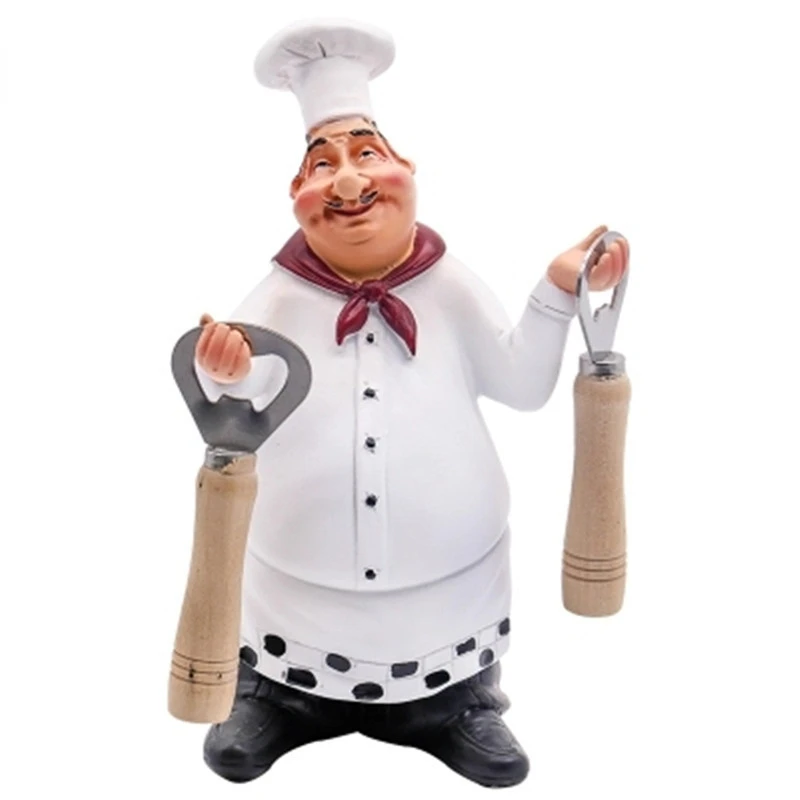 

23cm 21cm 27cm Resin Chef Function Figurines Bottle Opener Message Board Salt And Pepper Can Creative Bar Home Ornament
