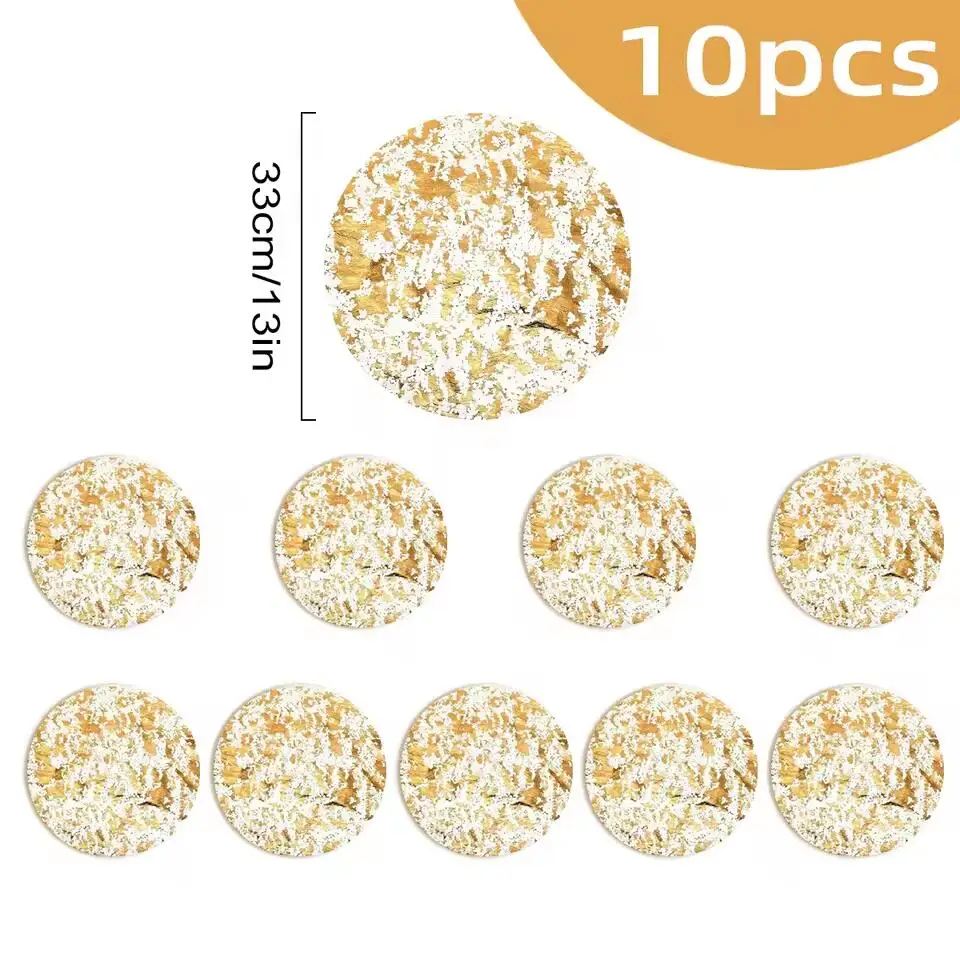 10 тряпок Stücke Gold Runde Folie Tisch Matte Маршрутизаторы 33 см Чехлы для Weihnachtsfeier Heimdekoration