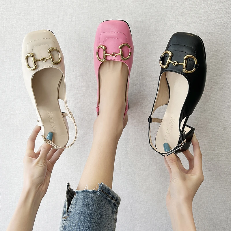 

New Summer Edition 2022 Women's Pure Color High-Heeled Shoes With Horseback Buckle Casual Fashion And All-Match Women's Sandals