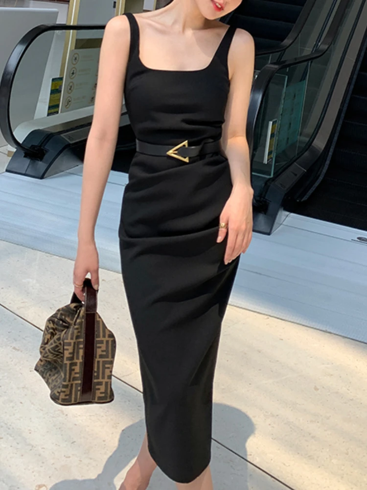 Женские весенне-летние платья 2022 сексуальные черные на бретельках без рукавов Y2k