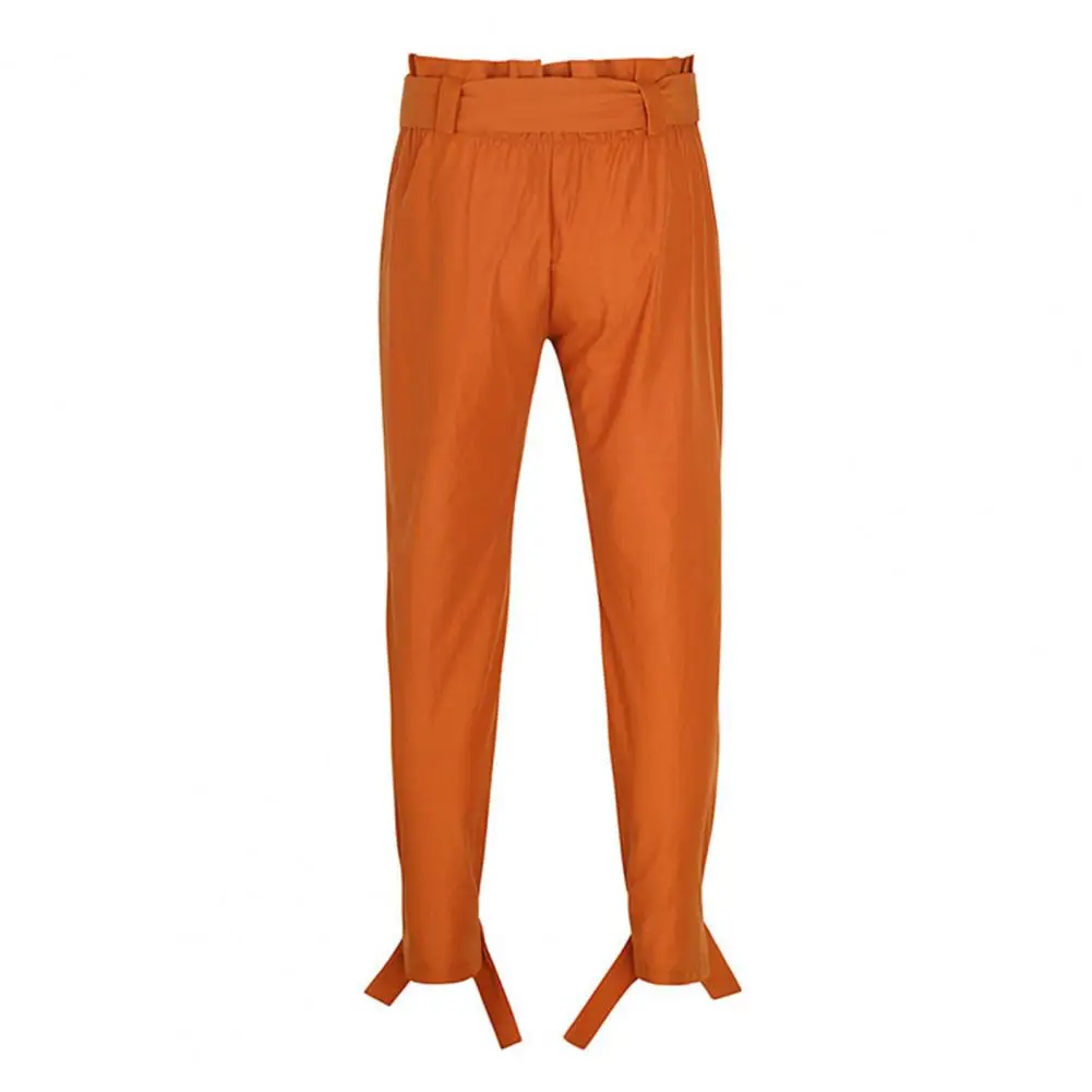 

Women Overalls Lightweight Long Pants Leg Openging Knot Belt Women Overalls
