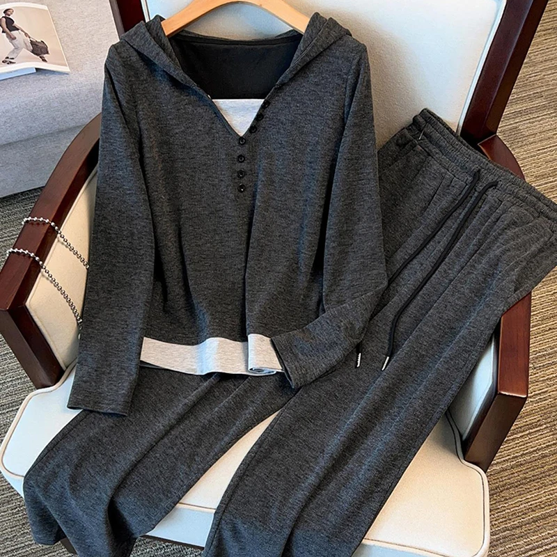 Комплект Спортивный женский из двух предметов Повседневная футболка с капюшоном