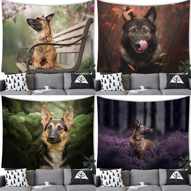 

German Shepherd Tapestry Wall Hanging Cute Puppy Decoration Home Decor Background Tapestry Can Be Customized