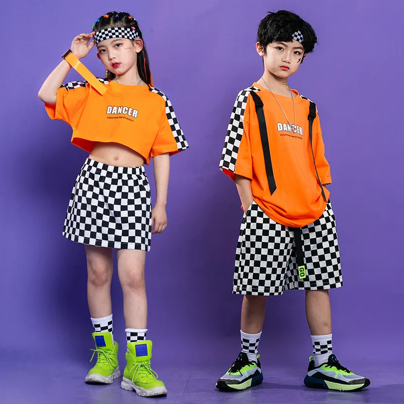 

Teen Boys Summer Hip Hop Outfits Cotton Short Sleeve T Shirt + Plaid Shorts Streetwear Style Children Clothes Kids Show Costume