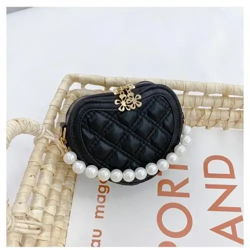 2023 Pearl Handle Girls Mini Shoulder Messenger Bag Princess Wallet Coin Purse Handbag Cute Children Heart-shaped Crossbody Bags