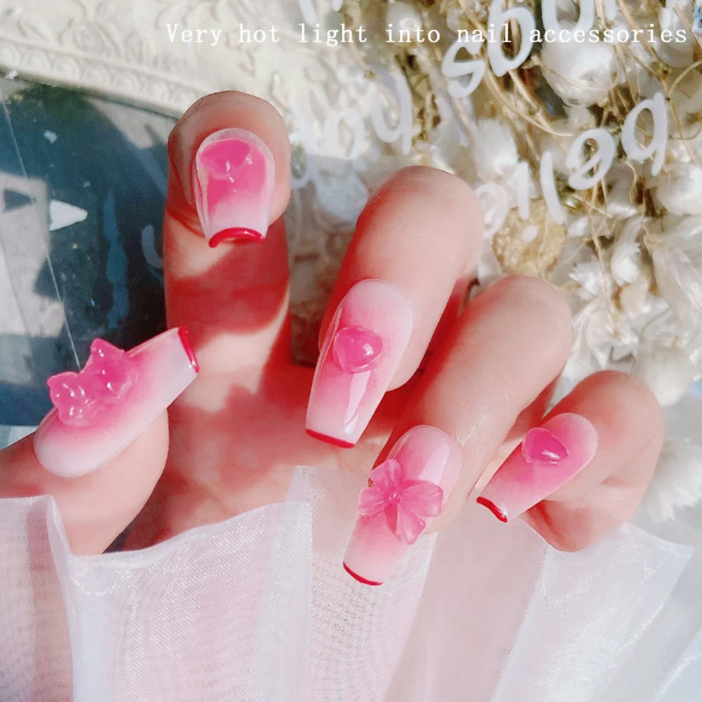 

50pcs 3D Heart Shape Nail Charms Japan Style UV Light Color Change Resin Photochromic Heart Peach Butterfly Nail Rhinestones