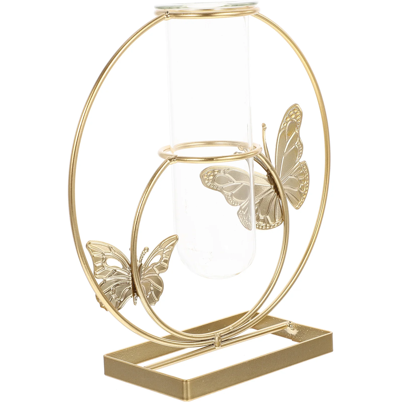 

Creative Exquisite Metal Stand Glass Vase Clear Glass Vase Hydroponic Planter for Desktop Decor Office Ornament Gift Option