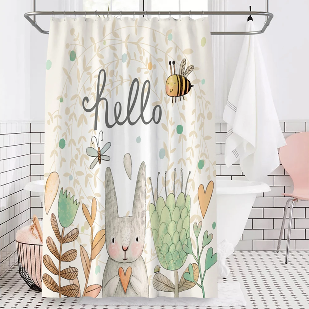 

Simple shower curtain cute cartoon rabbit print shower curtain home bathroom decoration