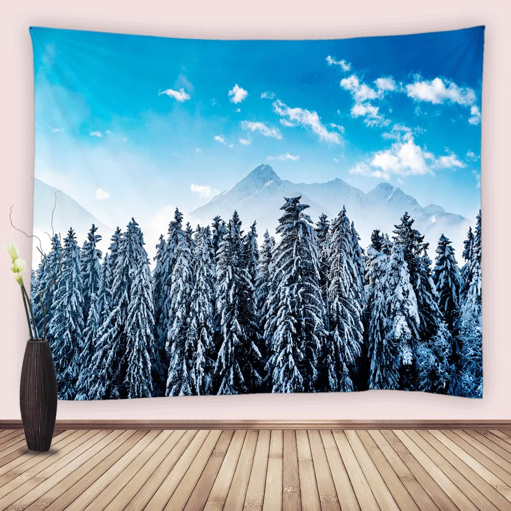 

Картина маслом, зимний пейзаж, настенный гобелен, деревенский Снежный поток, Лесной тканевый одеяло для спальни, декор для гостиной