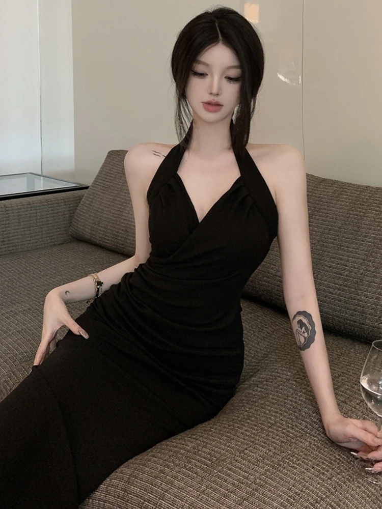 

Royal Sister Women's High-quality Hanging Neck Dress Summer New Sexy Deep V Skirt Plus Size Vestido Frock Clothes Za Fashion Y2k