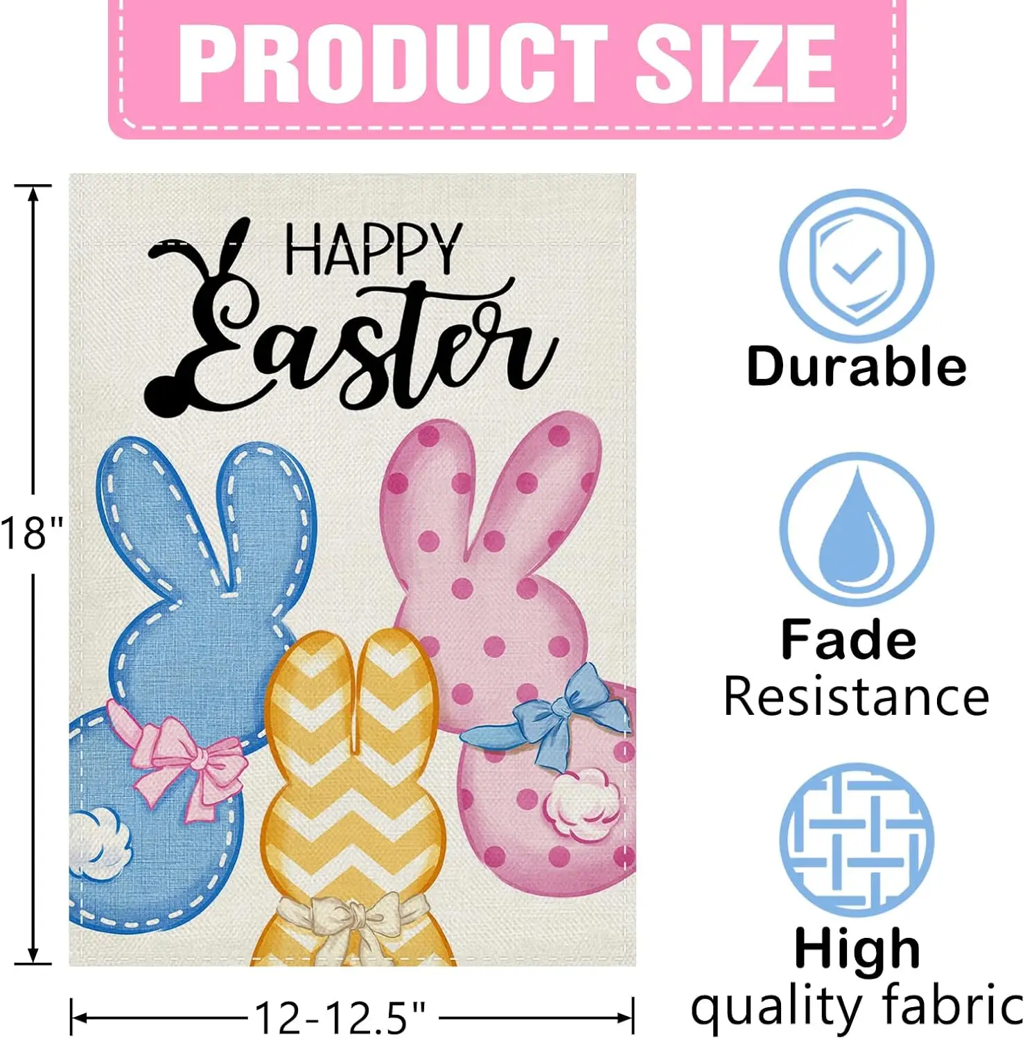 Фото Декоративный садовый флаг Dyrenson Happy Easter Peeps Bunny, красочный милый кролик для украшения двора и дома, весенний декор из мешковины IIX №3