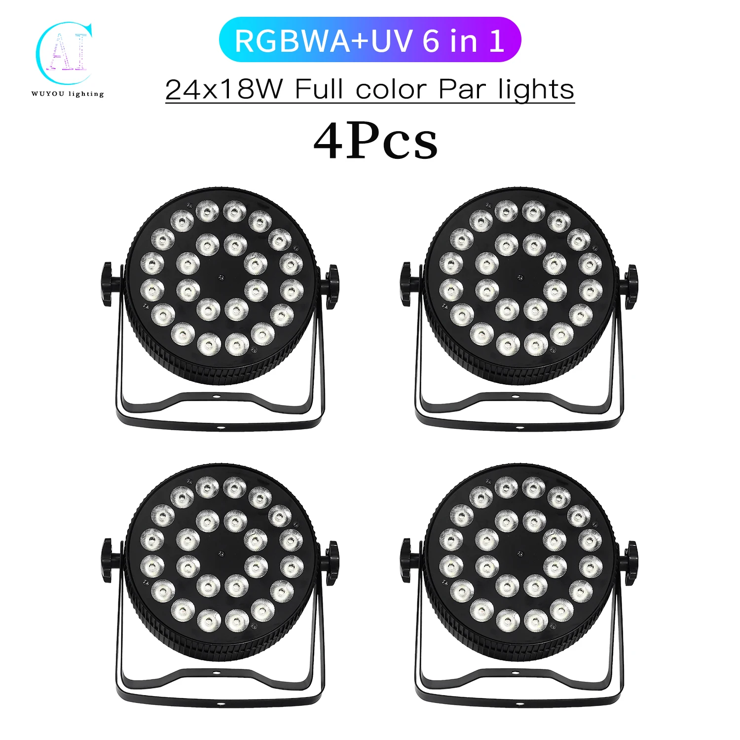 

4Pcs/Lots 24x12W/24x18W RGBWA+UV 6 in 1 LED Par Light Aluminum Flat Stage Light DMX512 Control DJ Disco Equipment Stage Lighting