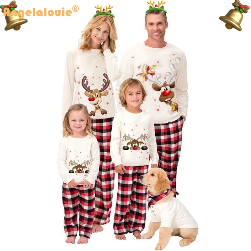 

F106 Christmas Family Matching Pajamas Adults Kids Baby 2022 Winter Long Top+Pants 2PCS Christmas Xmas Sleepwear Pyjamas Clothes