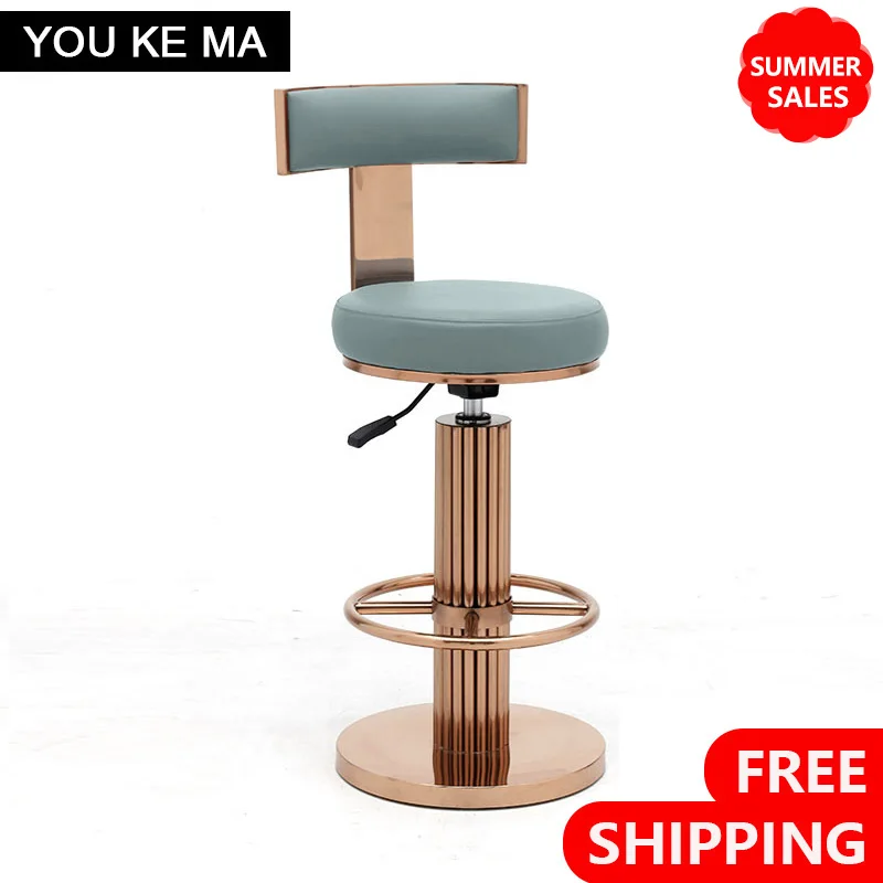 Counter Height Bar Stools with Back, Modern Adjustable Swivel Chair with Polished Rose Stainless Steel Legs for Kitchen Counter