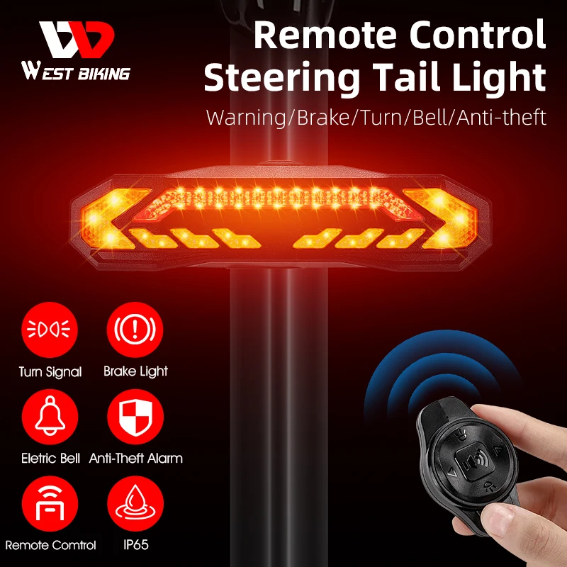 

WEST BIKING многофункциональная Противоугонная сигнализация для велосипеда задний фонарь заднего хода Тип C зарядка беспроводной сигнал поворота