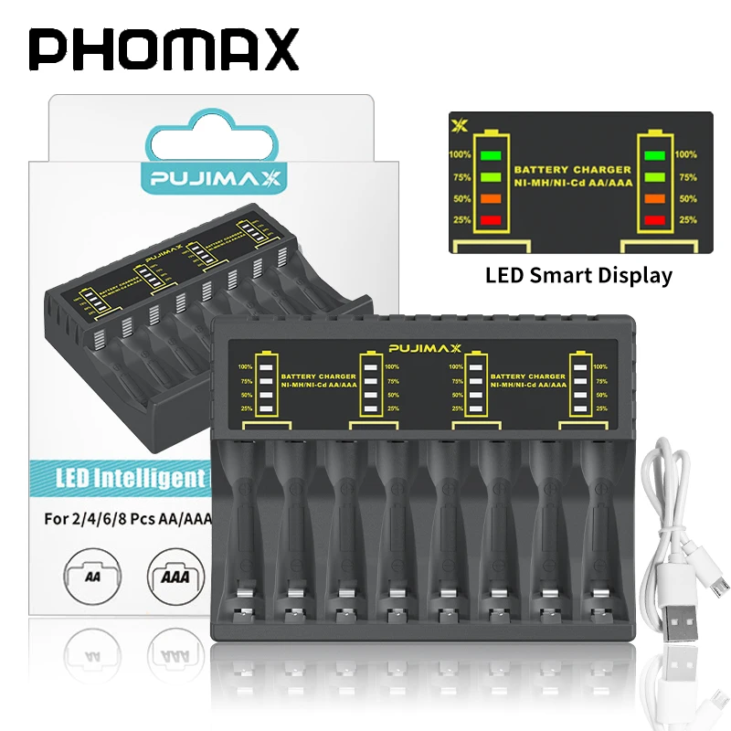 

Зарядное устройство PHOMAX, 8 ячеек, 1,2 в, AA, AAA