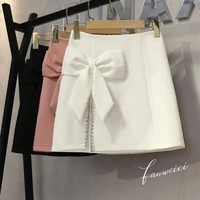 fall 2021 new design sense bow high waist diamond slit a line skirt womens bag hip skirt