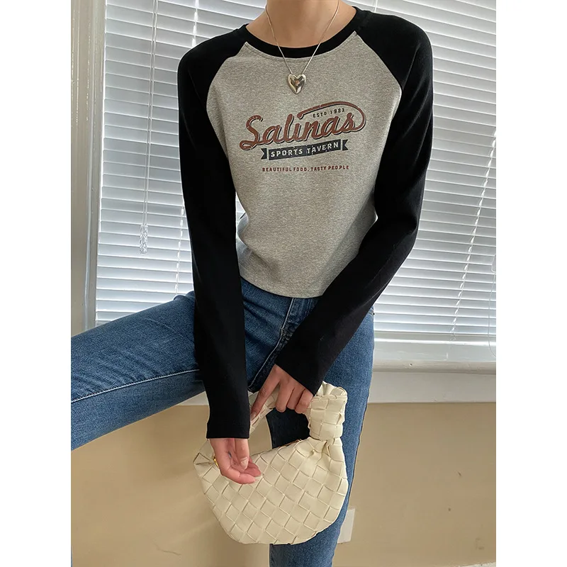 

Женская весенне-летняя новая американская Винтажная футболка с длинными рукавами и принтом букв