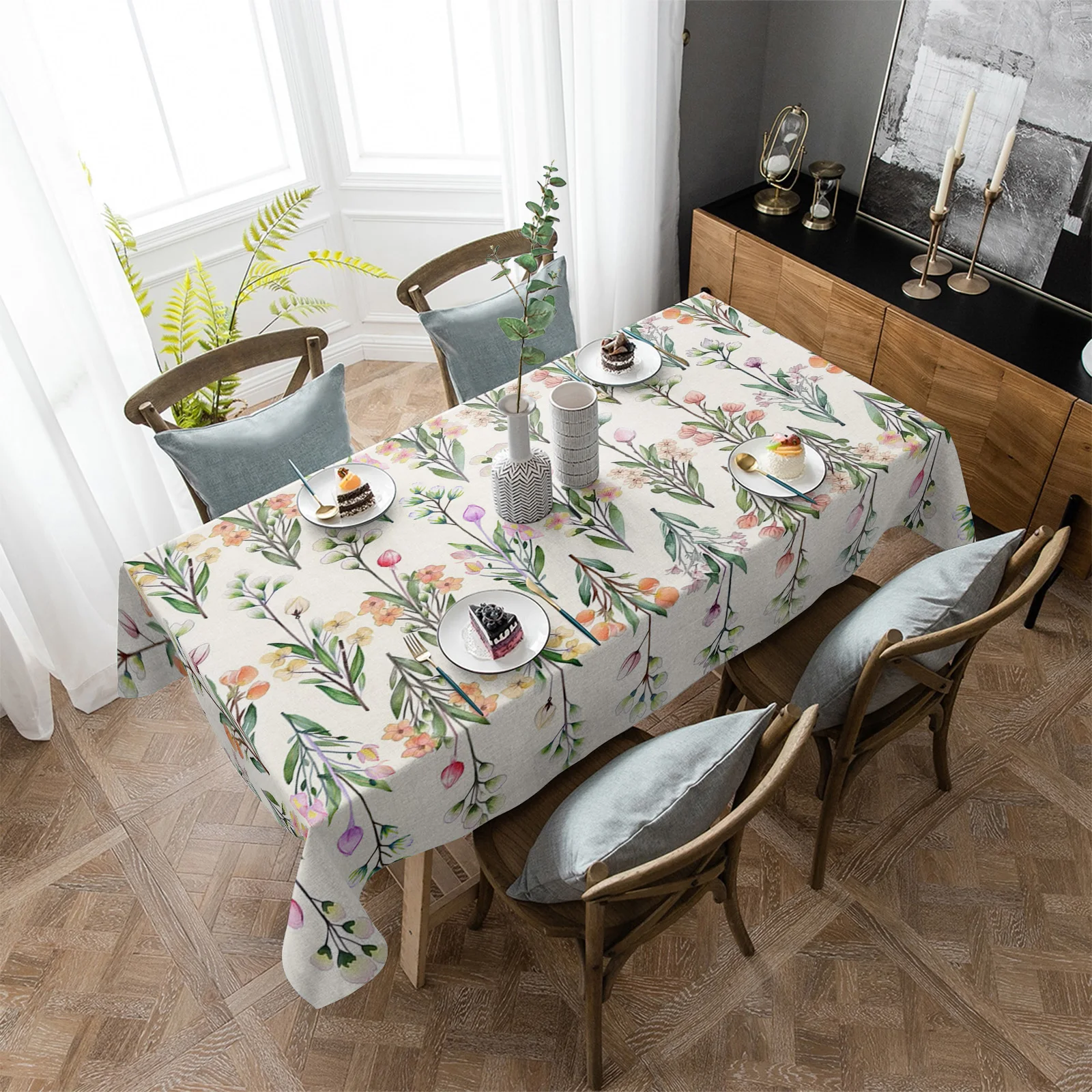 

Flowers Foliage Tablecloth Rectangular Holiday Table Cover Party Dinner Decor Waterproof Table Cloth
