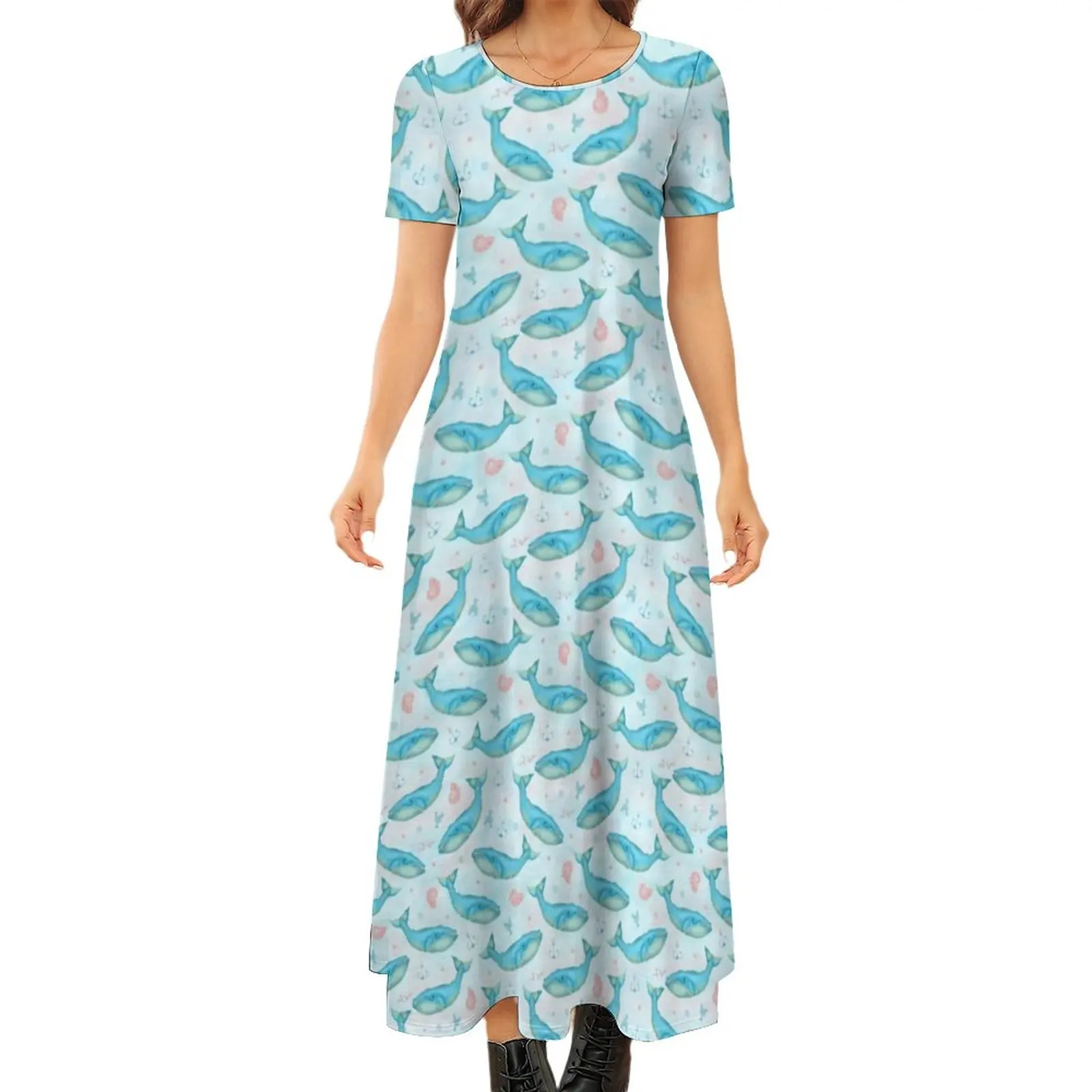 

Nautical Ocean Beach Dress Blue Whale Funny Bohemia Long Dresses Women Elegant Maxi Dress 5XL 6XL 7XL