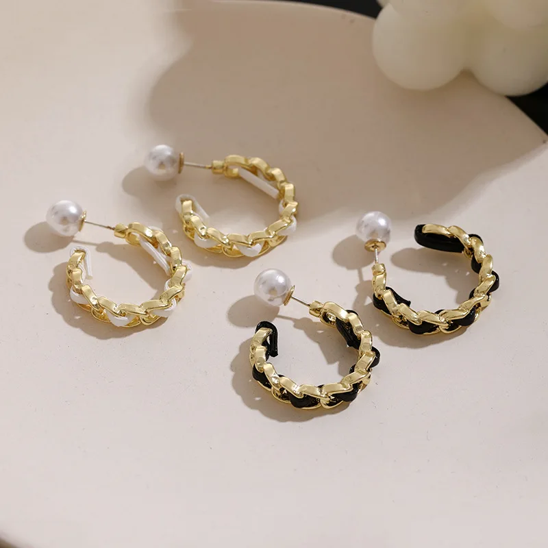 

Круглые жемчужные полые серьги-цепочки в форме C, серьги в стиле ретро, простые темпераментные серьги для женщин, настоящие ювелирные издели...