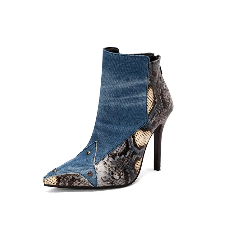 

Римские ботильоны большого размера с принтом животных пряжка металлическая цепочка на тонком каблуке женские ботинки на платформе с остры...