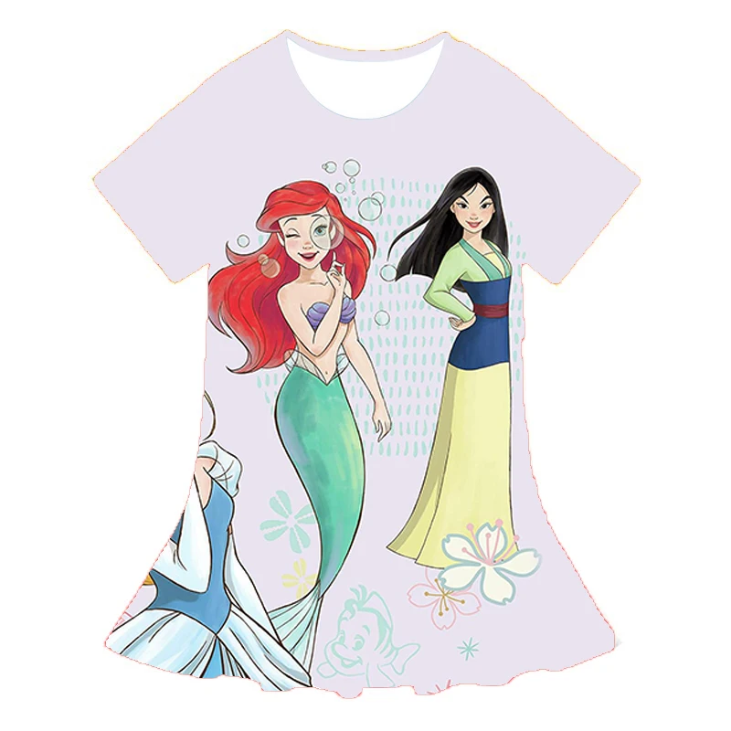 

2022 New Summer Baby Girls Cartoon Mermaid Princess Ariel Short Sleeves Dress Children's Clothing Kids Princess Dresses 1-10Year