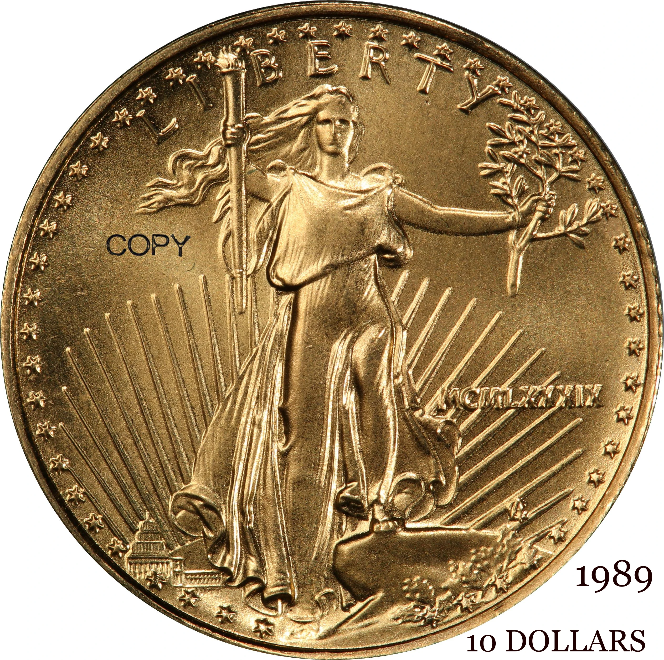 United States US 1989 10 Ten Dollars Quarter Ounce  American Gold Eagle Bullion Coinage USA Liberty Gold Brass Metal Copy Coin
