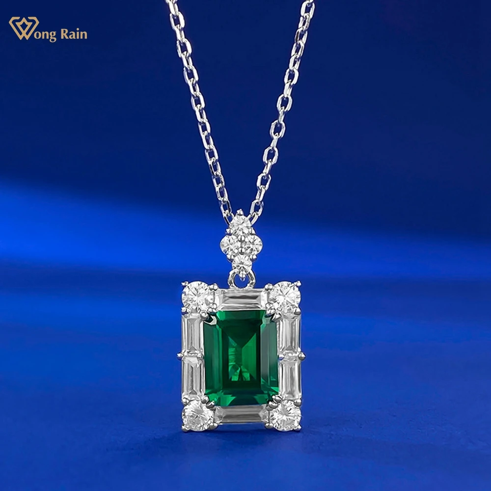 

Wong Rain, винтажное, 100% Стерлинговое Серебро 925 пробы, 2CT, изумруд, высокоуглеродный алмаз, драгоценный камень, подвеска, ожерелье для женщин, ювелирные изделия, оптовая продажа