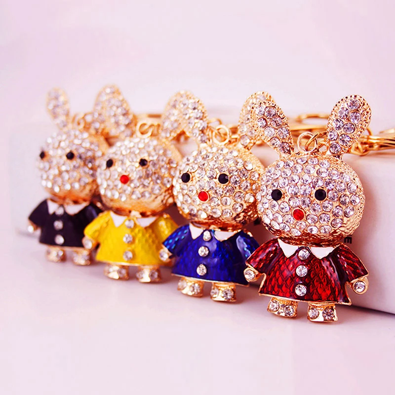 

Fashion Rhinestone Rabbit Keychain Cute Animal Rabbit Car Keychains Keyrings Purse Bag Pendant Ladies Bag Accessories