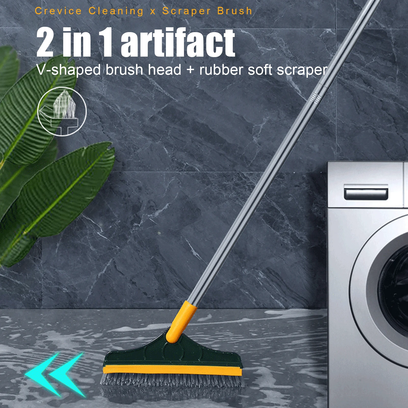 

Adjustable 2 In 1 Floor Brush Stainless Metal Long Handle Scrubber Detachable Stiff Bristles Tile Cleaning Crevice Dead Corner